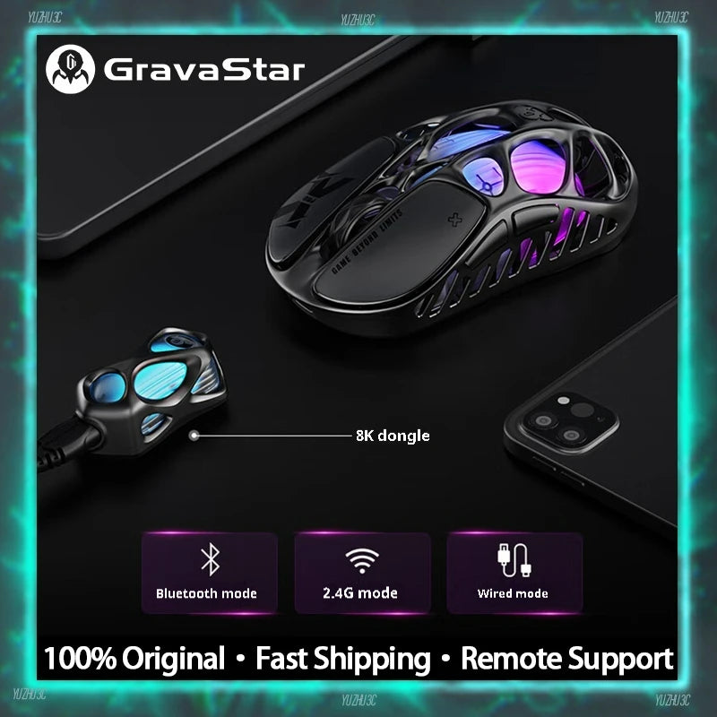 Gravastar Mercury X Pro Gaming Mouse E-sport PAW3950 Flagship Sensor Customized Magnesium Alloy Lightweight Design 8K Dongle
