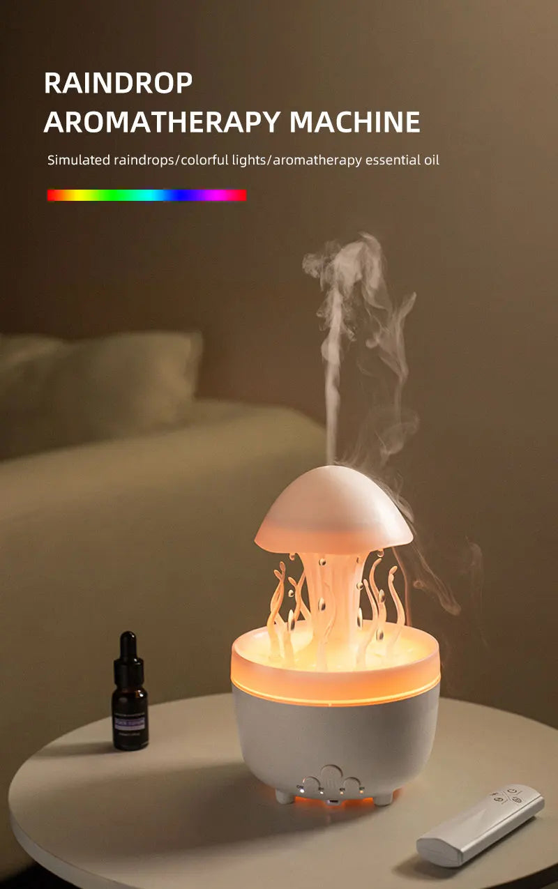 Raindrop Humidifier Jellyfish Seaweed Shape Aromatherapy Diffuser 300ml with Remote Control Can be Timed for Bedroom Office