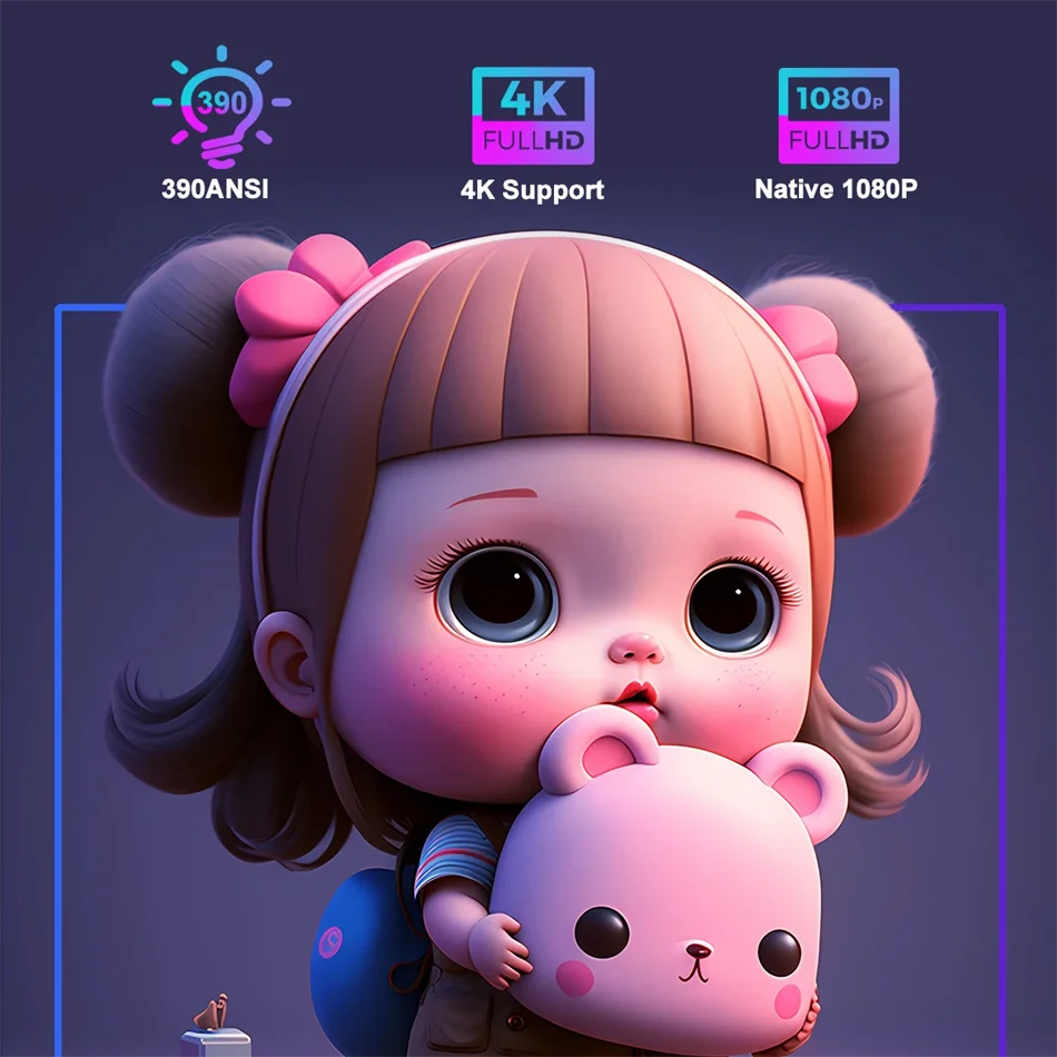 KaiAqua 4K Android 11 Projector Native 1080P 390ANSI HY320 Dual Wifi6 BT5.0 1920*1080P Cinema portable Projetor upgrated HY300