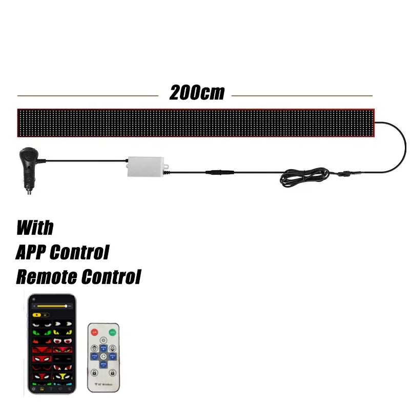 1.2-2M Devil Eyes LED Pixel Panel Light APP Control Soft Foldable Scrolling Animation Screen Board Truck Car Windshield 12-24V
