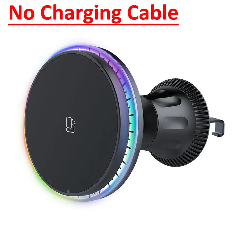 30W RGB Magnetic Car Wireless Charger For iPhone 12 13 14 15 Pro Max Macsafe Car Phone Holder Stand Mount Fast Charging Station