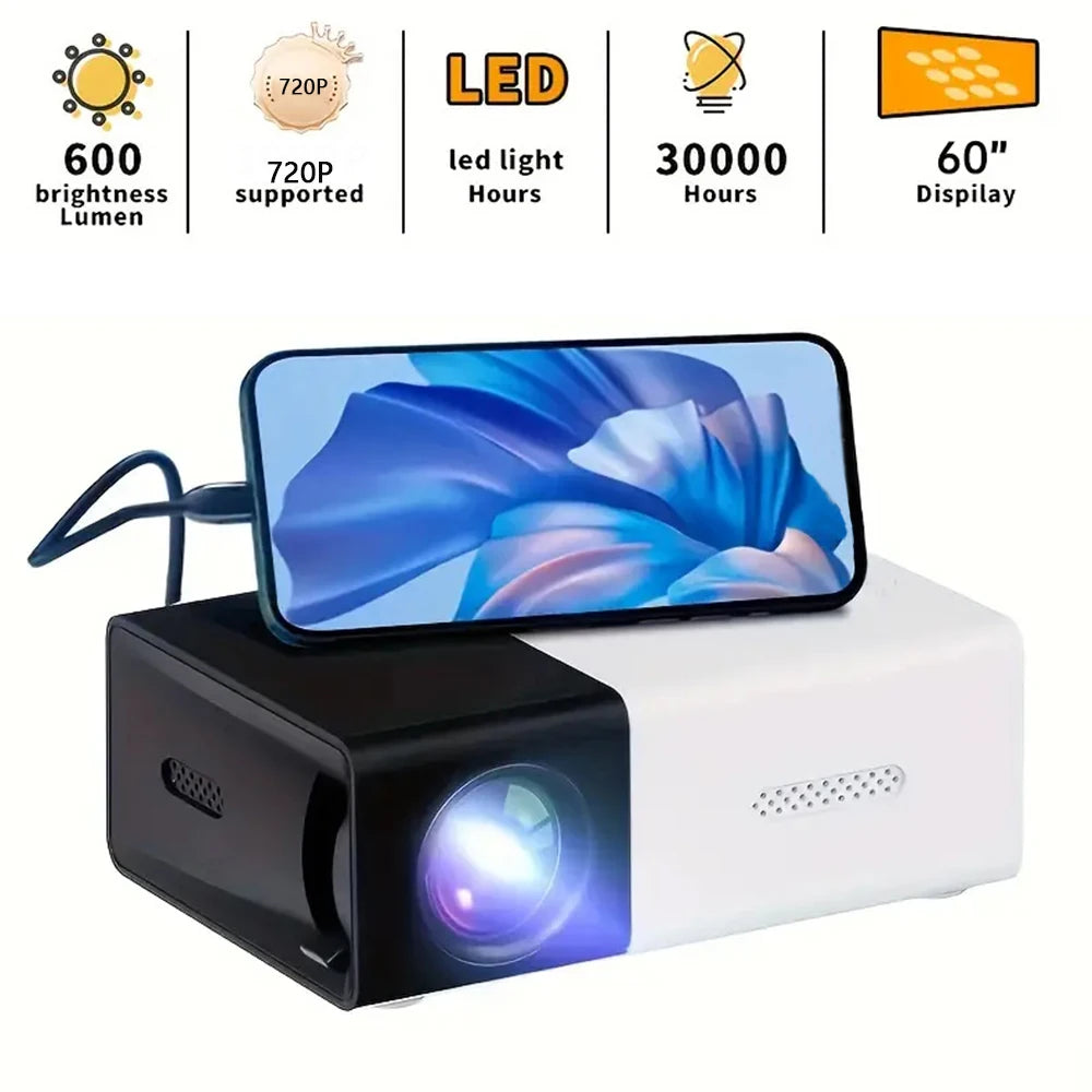 Portable Wired Projector Mobile Phone With Retractable Bracket LED Mini Home Video Equipment 720P HD Screen USB/SD/AV/Hd