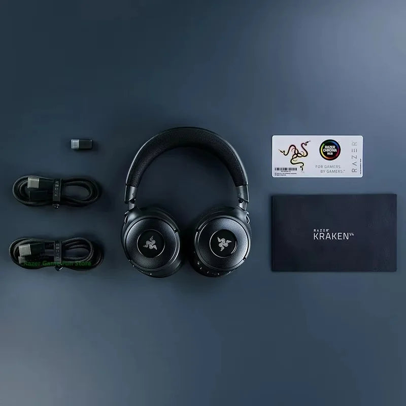Razer Kraken V4 Wireless Gaming Headphones With Mic 3-Mode RGB THX Spatial Sound Long Endurance Bluetooth Gamer Headset Custom