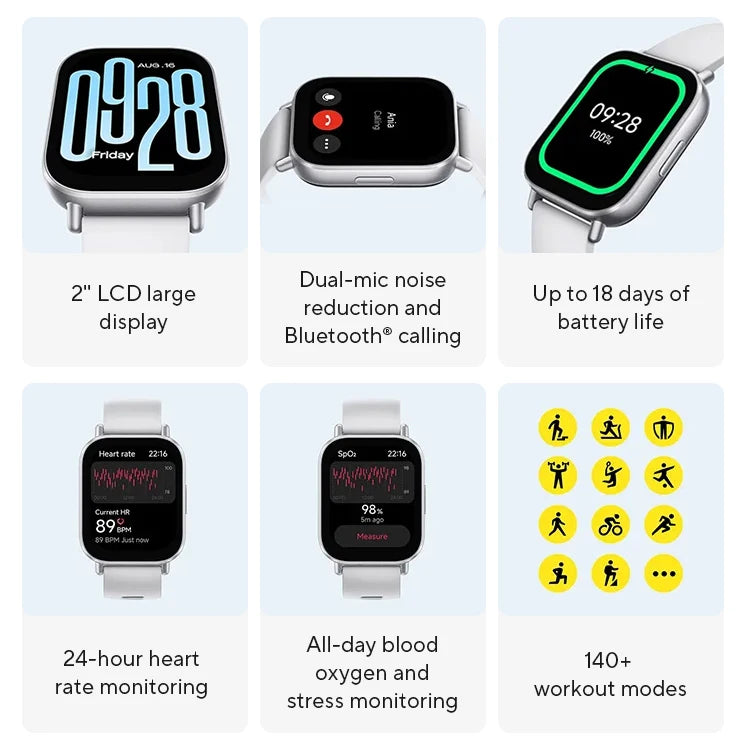 Global Version Xiaomi Redmi Watch 5 Active 2'' Display Up to 18 days of battery life 140+ Workout Modes Bluetooth Calling 5ATM