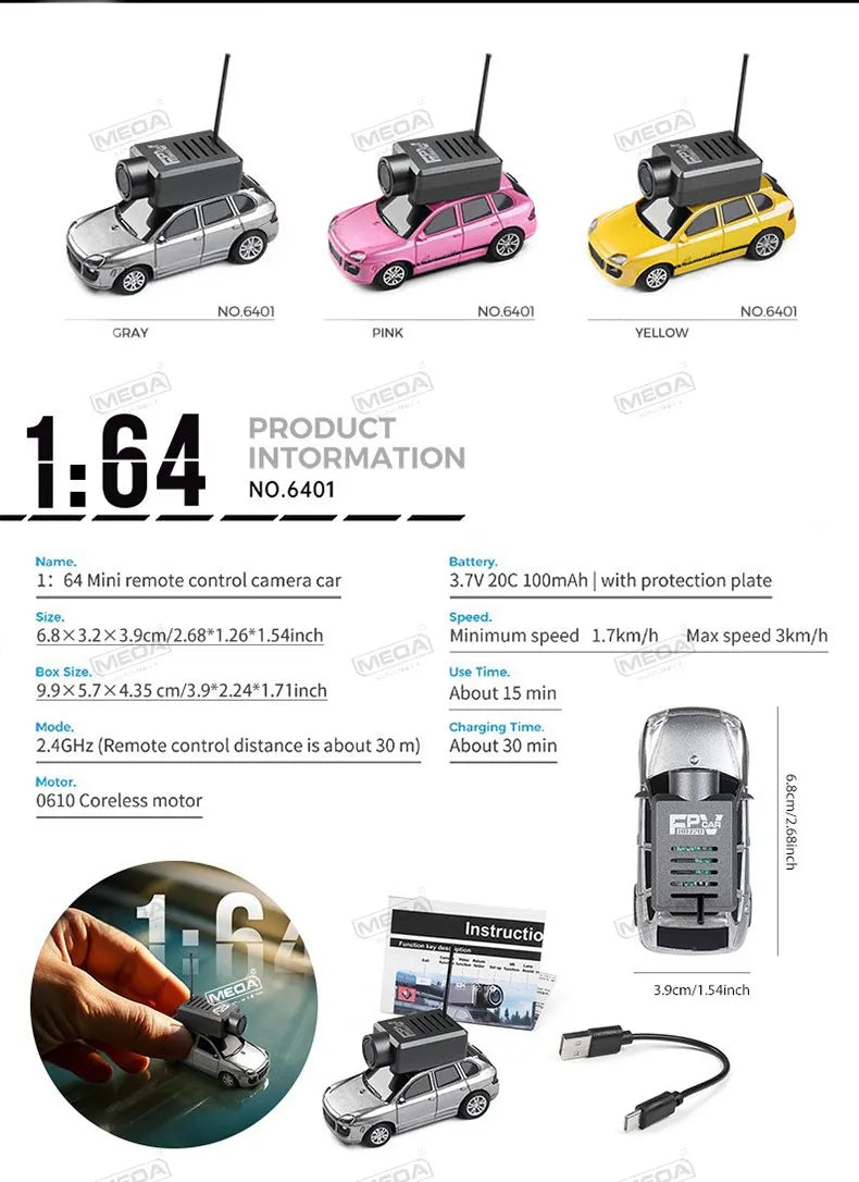 Wltoys 6401-C 1/64 FPV Mini RC Car&Runway Mats 2.4GHz First Person View Gyroscope Remote Control Car with HD Camera Racing Toy