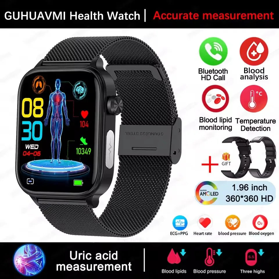 2025New AI Diagnosis Body Composition Health Smart Watch ECG Blood Pressure Uric Acid LIpid Bluetooth Call Bracelets For HUAEWEI
