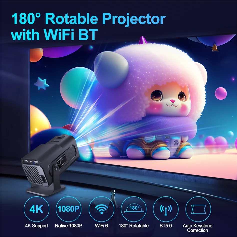 KaiAqua 4K Android 11 Projector Native 1080P 390ANSI HY320 Dual Wifi6 BT5.0 1920*1080P Cinema portable Projetor upgrated HY300