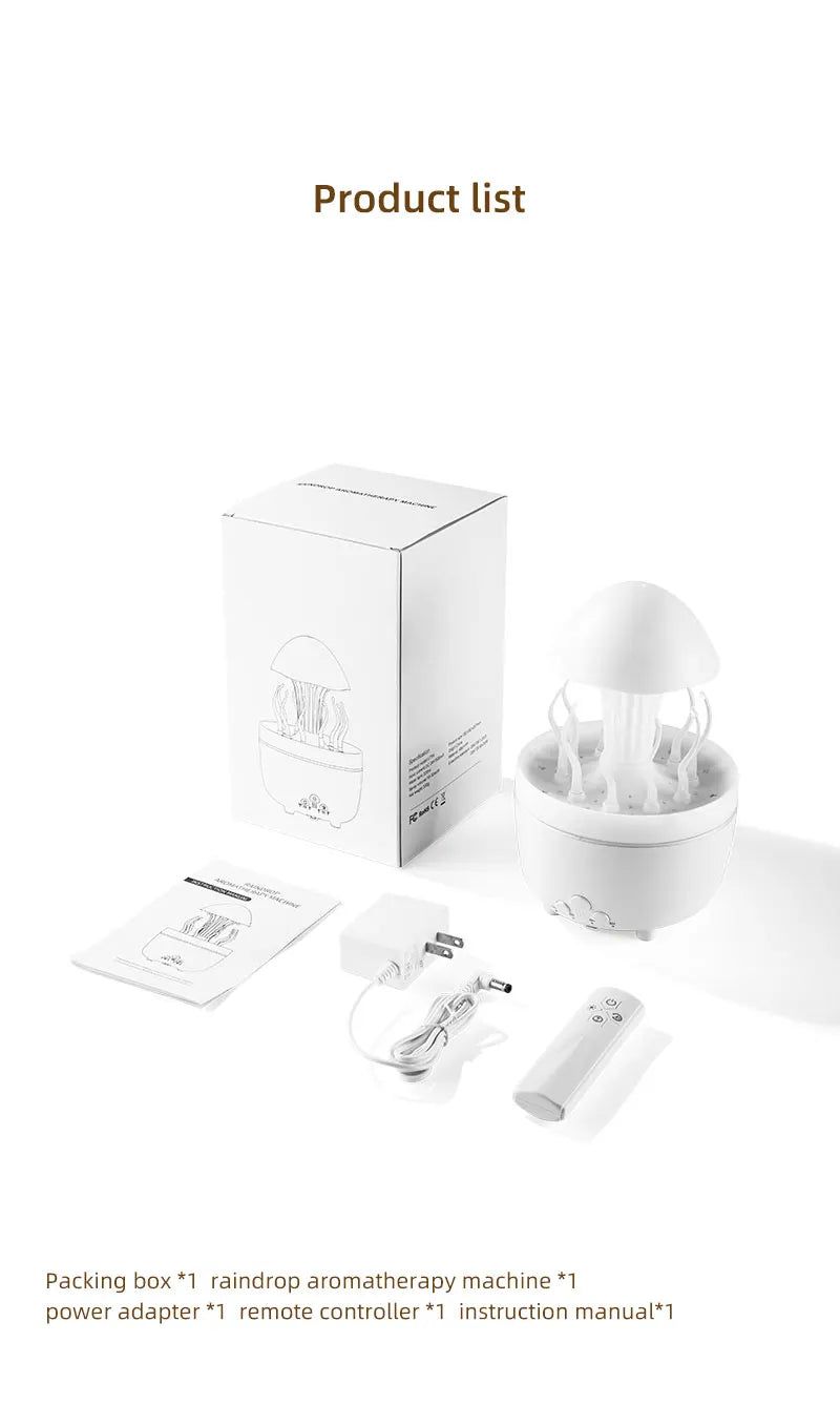 Raindrop Humidifier Jellyfish Seaweed Shape Aromatherapy Diffuser 300ml with Remote Control Can be Timed for Bedroom Office