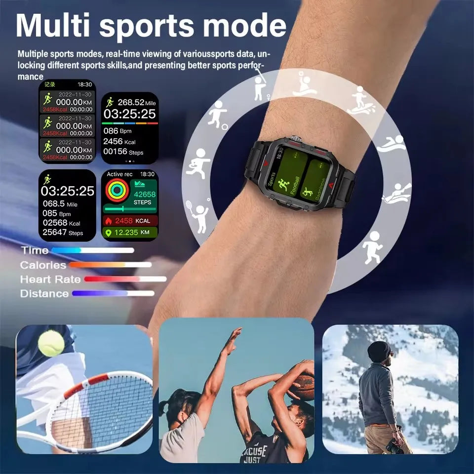 2025 New Men Sports Smart Watch 1.71 Screen Blood Oxygen Bluetooth Talking Watch Multi Sport LED Flashlight Outdoor Smart Watch
