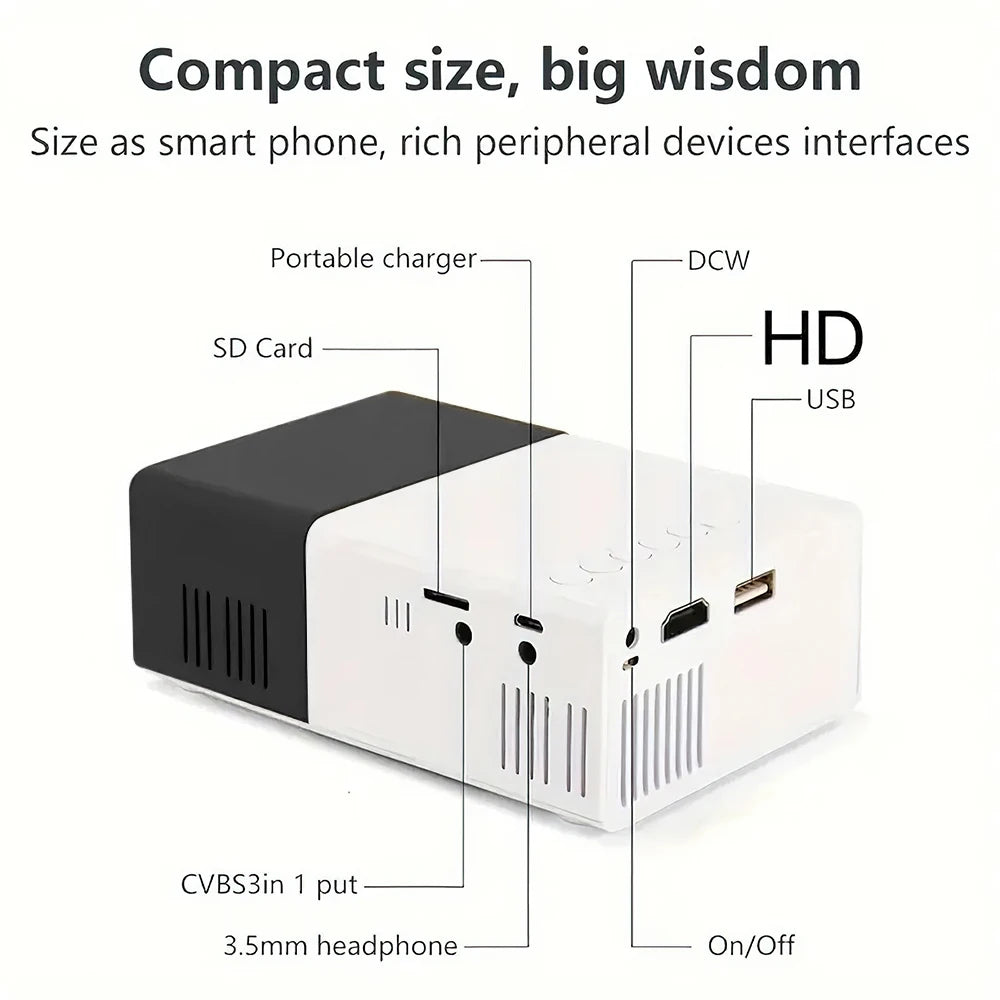 Portable Wired Projector Mobile Phone With Retractable Bracket LED Mini Home Video Equipment 720P HD Screen USB/SD/AV/Hd