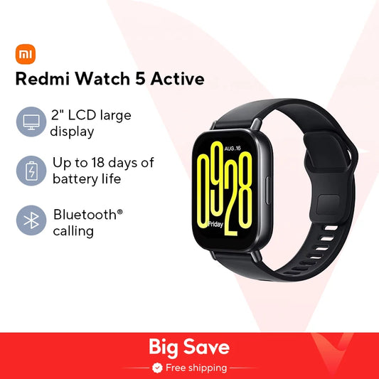 Global Version Xiaomi Redmi Watch 5 Active 2'' Display Up to 18 days of battery life 140+ Workout Modes Bluetooth Calling 5ATM
