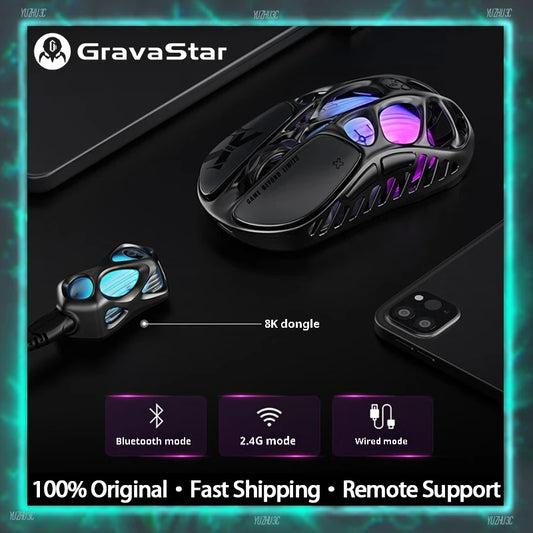 Gravastar Mercury X Pro Gaming Mouse E-sport PAW3950 Flagship Sensor Customized Magnesium Alloy Lightweight Design 8K Dongle