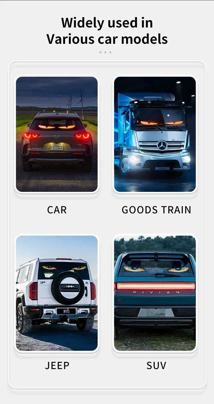 1.2-2M Devil Eyes LED Pixel Panel Light APP Control Soft Foldable Scrolling Animation Screen Board Truck Car Windshield 12-24V