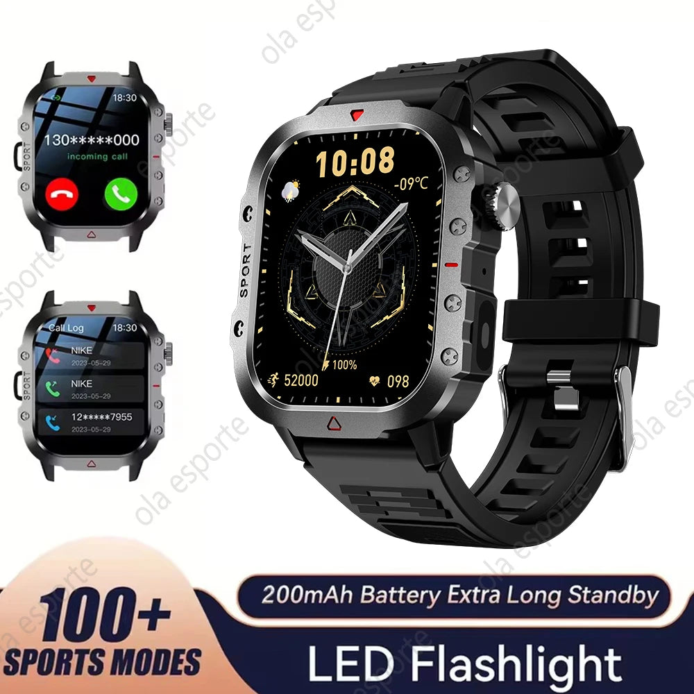 2025 New LED Flashlight Men Outdoor Smart Watch Wireless Call Sports Fitness Tracker Health Monitor Smartwatch For Xiaomi Huawei