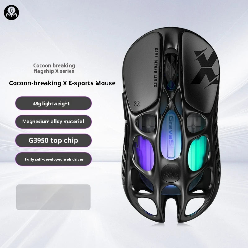 Gravastar Mercury X Pro Gaming Mouse E-sport PAW3950 Flagship Sensor Customized Magnesium Alloy Lightweight Design 8K Dongle