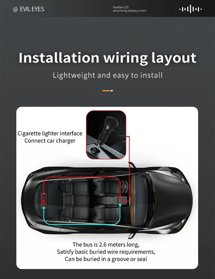 1.2-2M Devil Eyes LED Pixel Panel Light APP Control Soft Foldable Scrolling Animation Screen Board Truck Car Windshield 12-24V