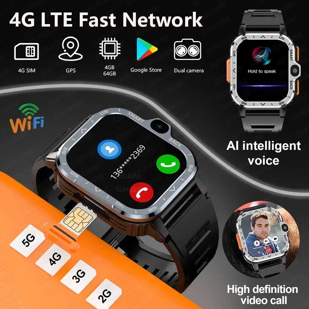 New For XIAOMI PGD Android Smart Watch Men GPS 16G/64G ROM Storage HD Dual Camera  2G 4G SIM WIFI Wireless Fast Internet Access