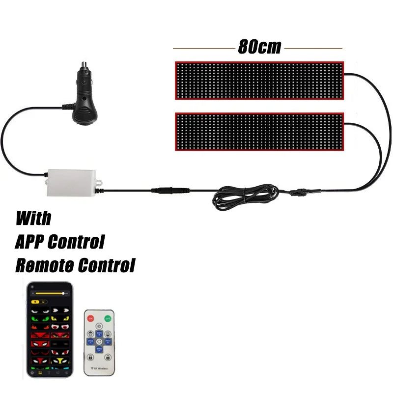 1.2-2M Devil Eyes LED Pixel Panel Light APP Control Soft Foldable Scrolling Animation Screen Board Truck Car Windshield 12-24V