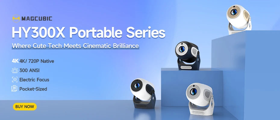 Magcubic Projector Android 11 4K 1280*720P HY300 Pro + Dual Wifi 290ANSI 180°flexible BT5.0 Cinema Outdoor Portable Projector
