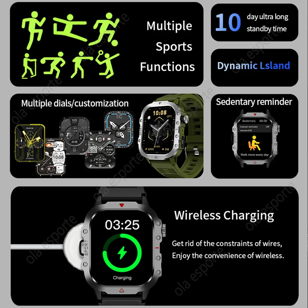 2025 New LED Flashlight Men Outdoor Smart Watch Wireless Call Sports Fitness Tracker Health Monitor Smartwatch For Xiaomi Huawei