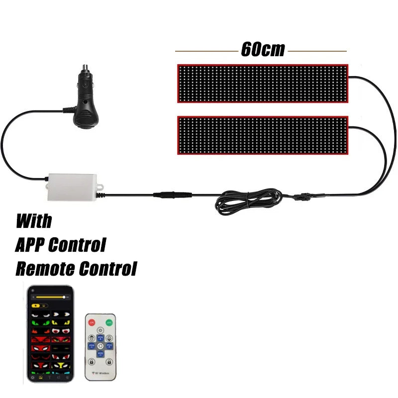 1.2-2M Devil Eyes LED Pixel Panel Light APP Control Soft Foldable Scrolling Animation Screen Board Truck Car Windshield 12-24V