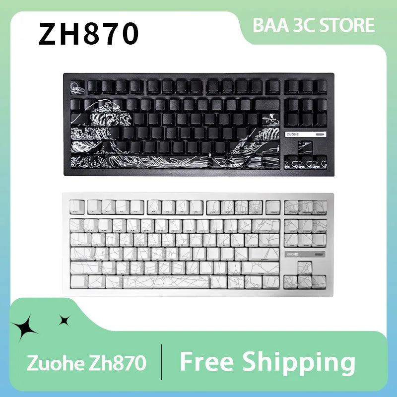 Zuohe Zh870 Mechanical Keyboard Three Mode Wireless Bluetooth RGB Hot Swap Gaming Keyboards Customized PBT Keycap Laptop Gift