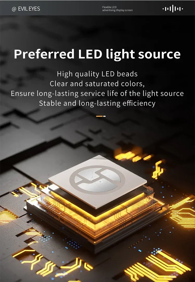 1.2-2M Devil Eyes LED Pixel Panel Light APP Control Soft Foldable Scrolling Animation Screen Board Truck Car Windshield 12-24V