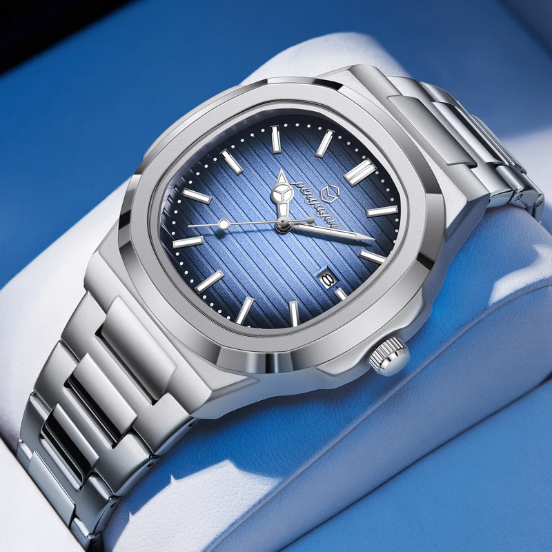 2025 New Luxury Military Man Watch Square Waterproof Luminous Date Week Men Watch Stainless Steel Quartz Men's Watches Reloj+box