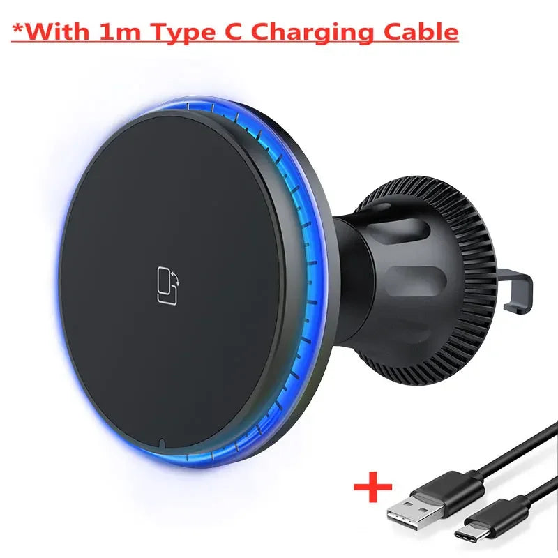 30W RGB Magnetic Car Wireless Charger For iPhone 12 13 14 15 Pro Max Macsafe Car Phone Holder Stand Mount Fast Charging Station