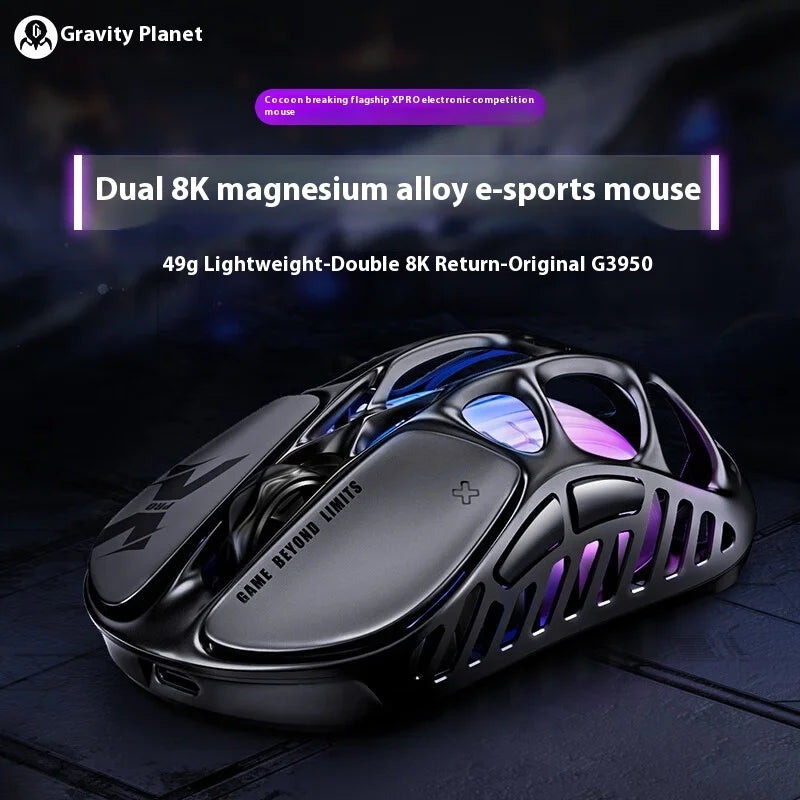 Gravastar Mercury X Pro Gaming Mouse E-sport PAW3950 Flagship Sensor Customized Magnesium Alloy Lightweight Design 8K Dongle