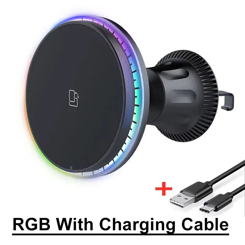 30W RGB Magnetic Car Wireless Charger For iPhone 12 13 14 15 Pro Max Macsafe Car Phone Holder Stand Mount Fast Charging Station