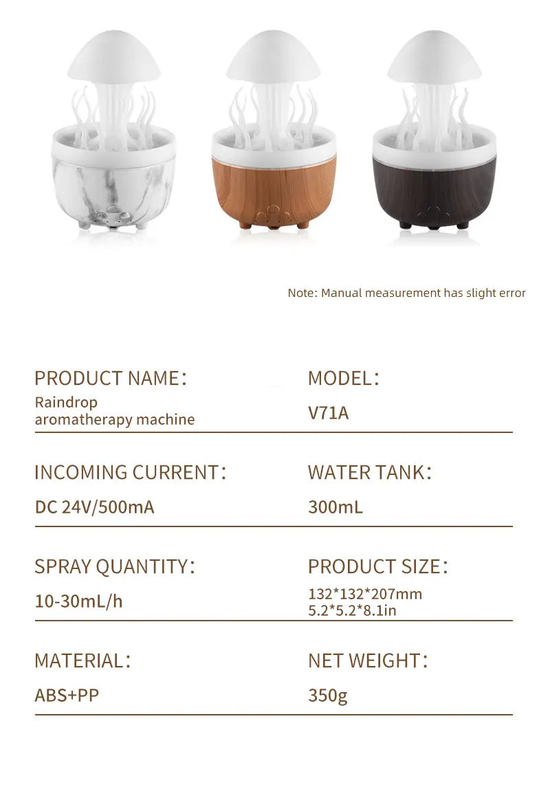 Raindrop Humidifier Jellyfish Seaweed Shape Aromatherapy Diffuser 300ml with Remote Control Can be Timed for Bedroom Office