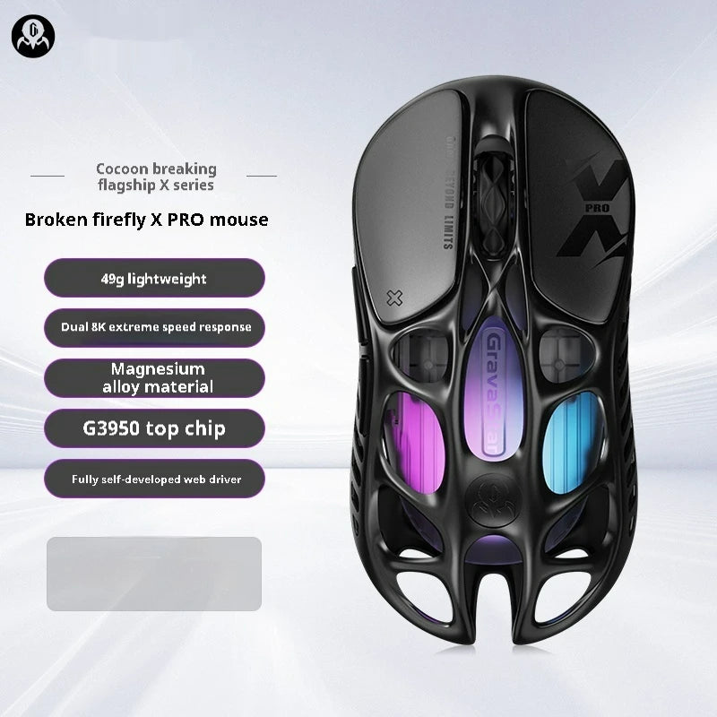 Gravastar Mercury X Pro Gaming Mouse E-sport PAW3950 Flagship Sensor Customized Magnesium Alloy Lightweight Design 8K Dongle
