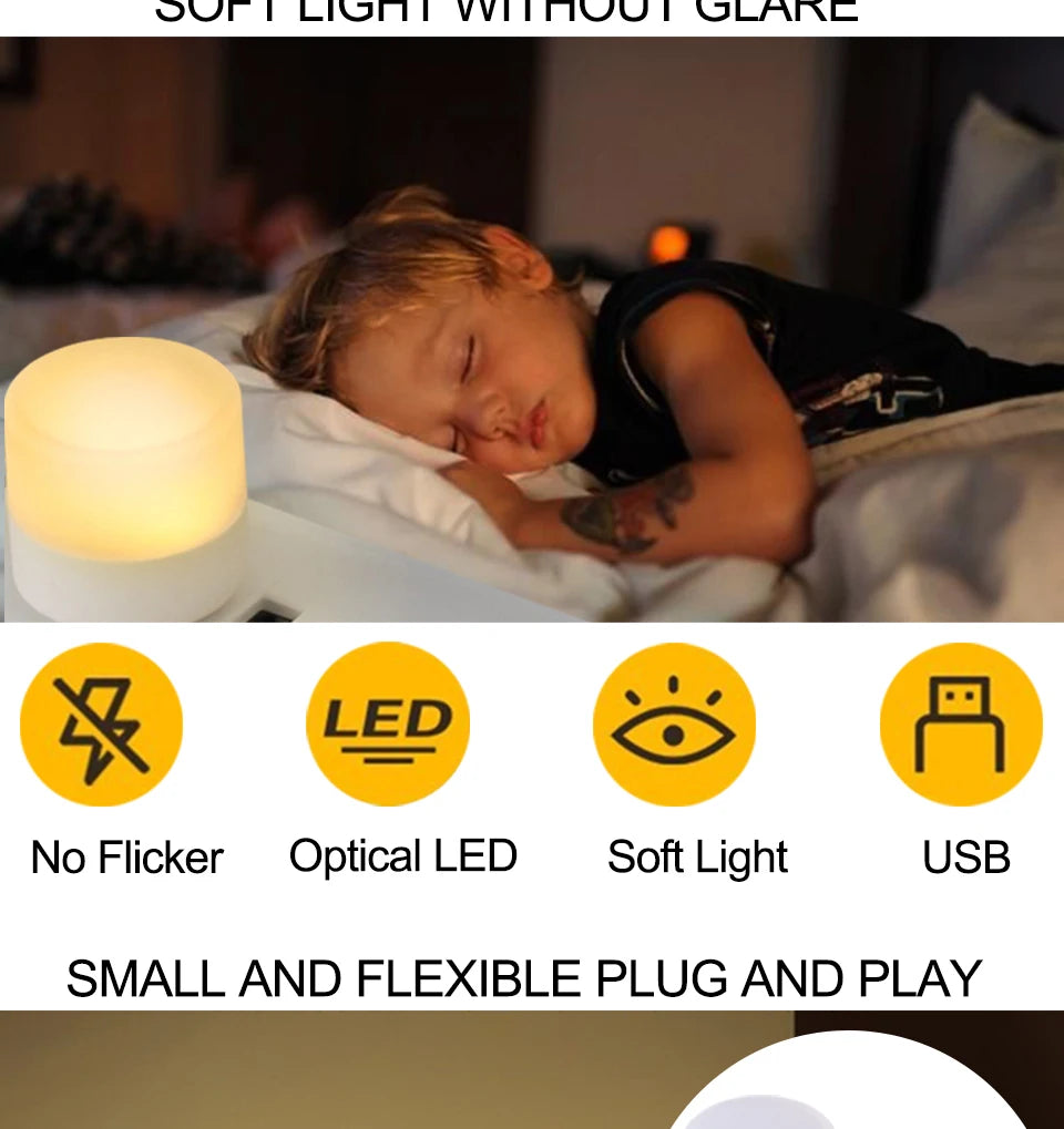 USB Light Mini LED Lamp Lights Table Room Plug Night Book Reading Decorating Items Warm White Eye Protections Wholesale Bedroom