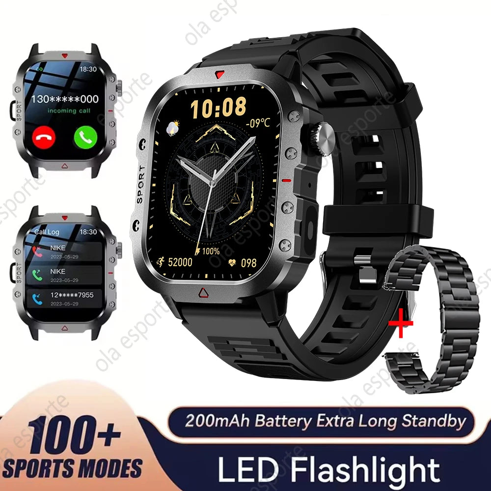2025 New LED Flashlight Men Outdoor Smart Watch Wireless Call Sports Fitness Tracker Health Monitor Smartwatch For Xiaomi Huawei