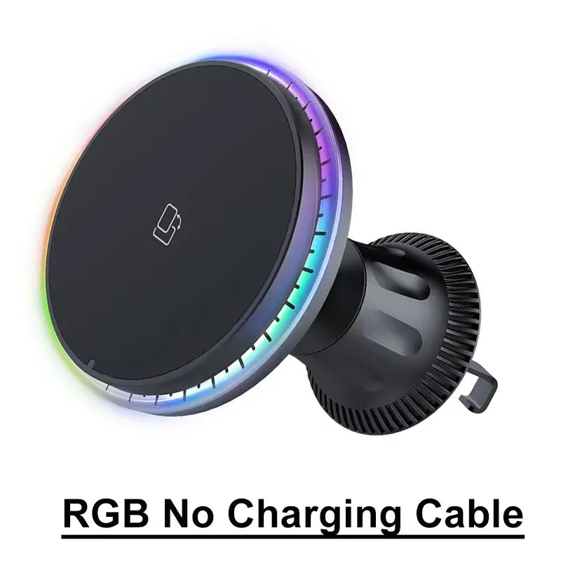30W RGB Magnetic Car Wireless Charger For iPhone 12 13 14 15 Pro Max Macsafe Car Phone Holder Stand Mount Fast Charging Station