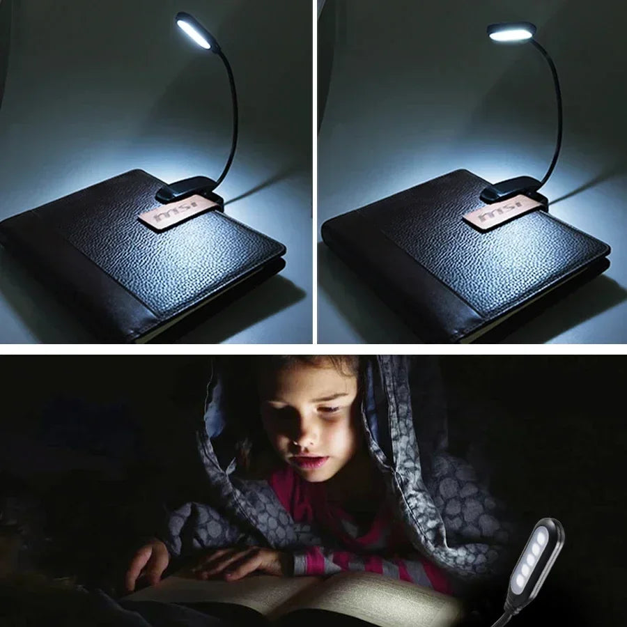 Mini Portable LED Book Light Eye Protection Reading Light Flexible Clip-On Desk Lamp Battery Powered Bedroom Study Night Light