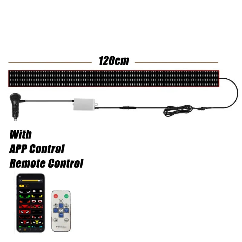 1.2-2M Devil Eyes LED Pixel Panel Light APP Control Soft Foldable Scrolling Animation Screen Board Truck Car Windshield 12-24V