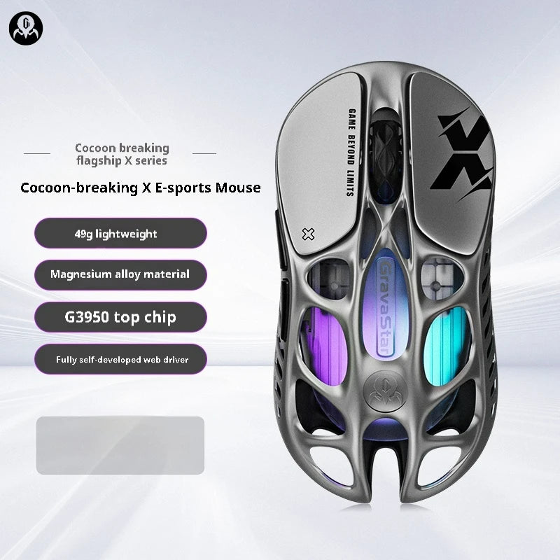 Gravastar Mercury X Pro Gaming Mouse E-sport PAW3950 Flagship Sensor Customized Magnesium Alloy Lightweight Design 8K Dongle