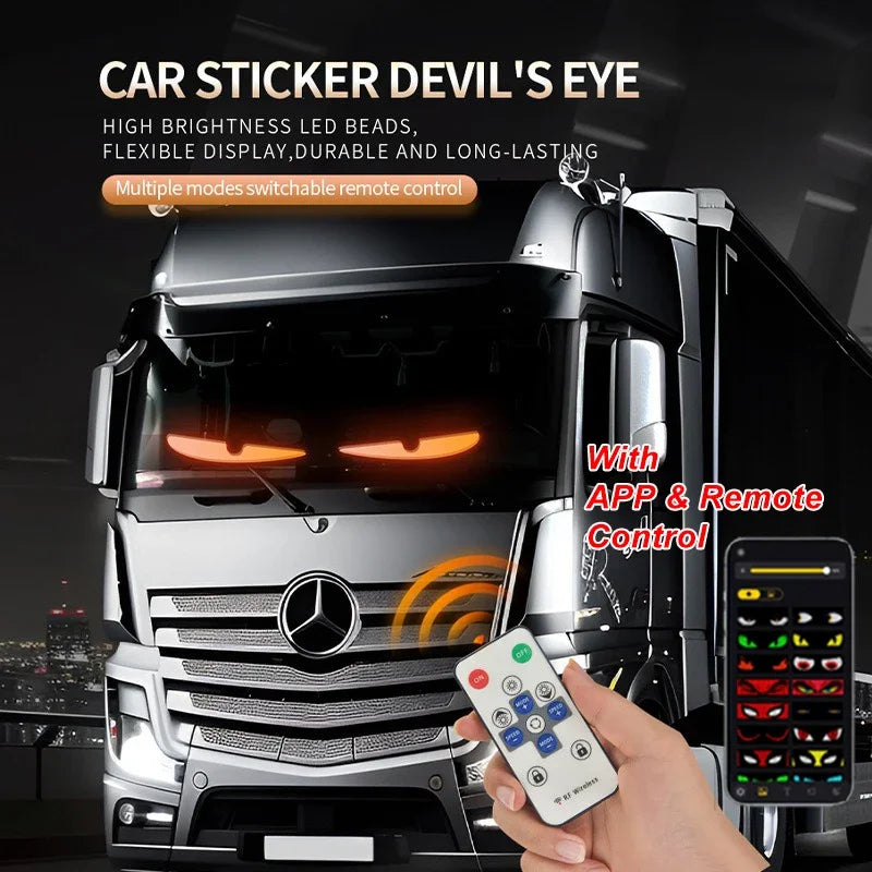 1.2-2M Devil Eyes LED Pixel Panel Light APP Control Soft Foldable Scrolling Animation Screen Board Truck Car Windshield 12-24V