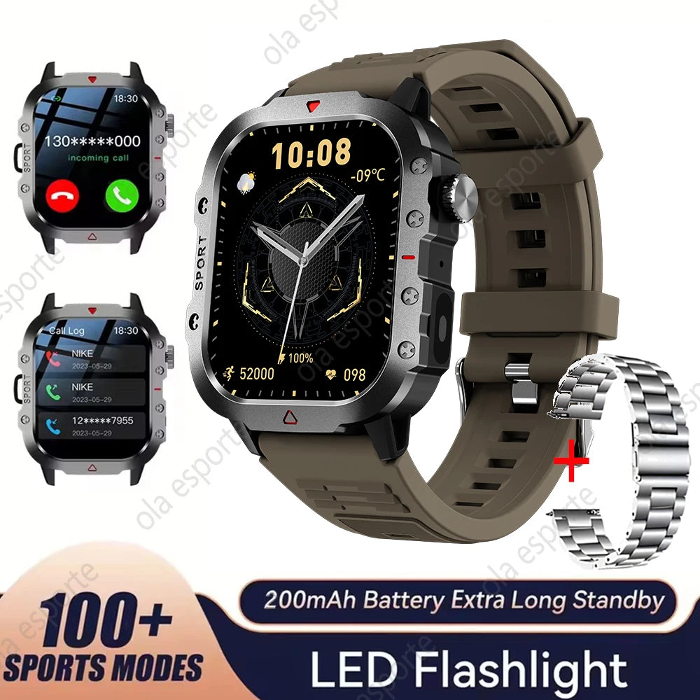 2025 New LED Flashlight Men Outdoor Smart Watch Wireless Call Sports Fitness Tracker Health Monitor Smartwatch For Xiaomi Huawei