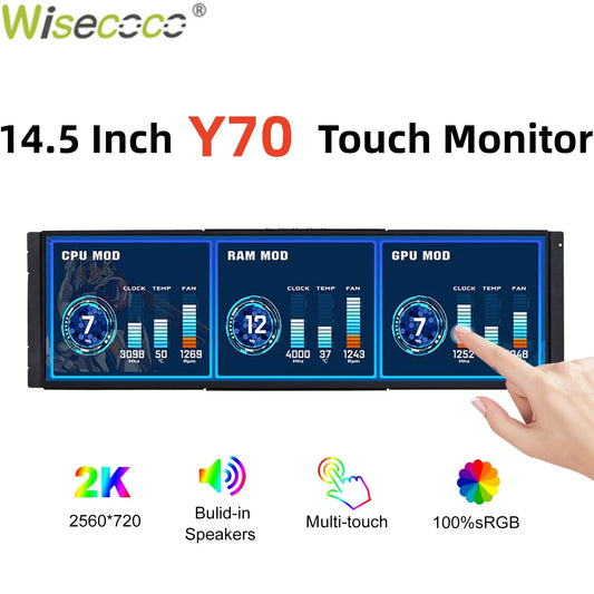 Wisecoco 12.6/14.5 Inch 2K IPS PC Laptop Gaming Touch Screen Monitor CPU GPU Temperature Monitoring Display for Y60/Y70 Case