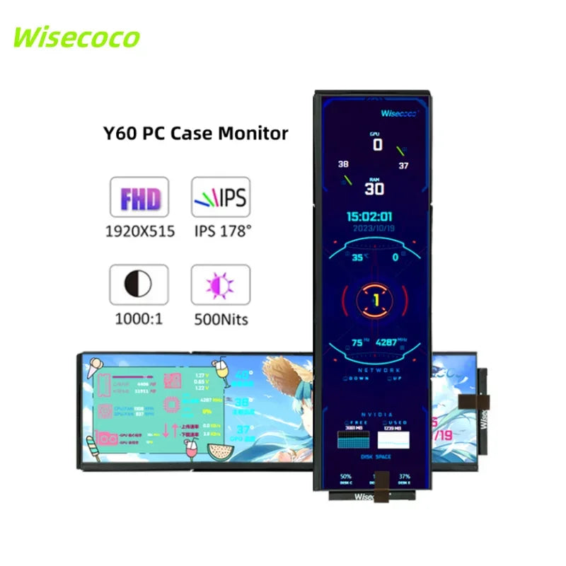 Wisecoco 12.6/14.5 Inch 2K IPS PC Laptop Gaming Touch Screen Monitor CPU GPU Temperature Monitoring Display for Y60/Y70 Case