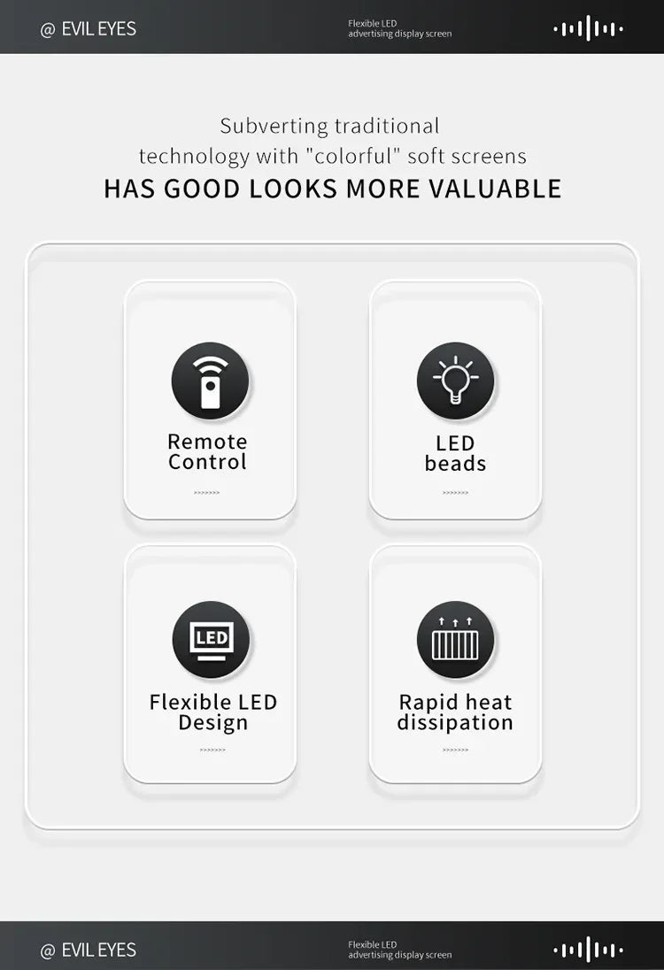 1.2-2M Devil Eyes LED Pixel Panel Light APP Control Soft Foldable Scrolling Animation Screen Board Truck Car Windshield 12-24V
