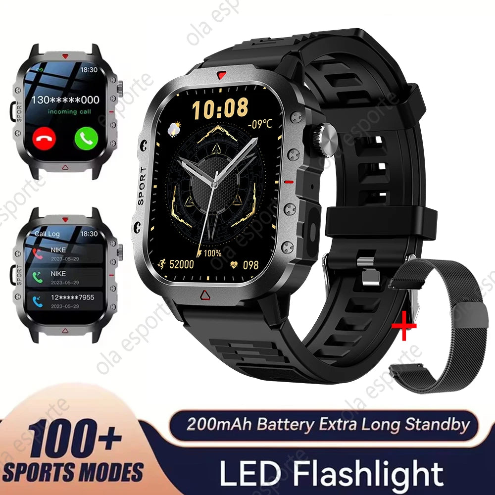 2025 New LED Flashlight Men Outdoor Smart Watch Wireless Call Sports Fitness Tracker Health Monitor Smartwatch For Xiaomi Huawei