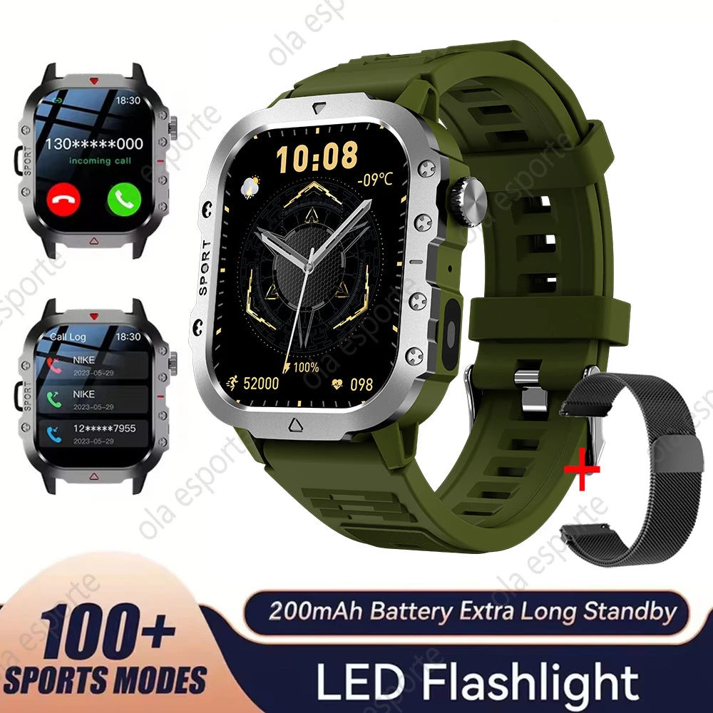 2025 New LED Flashlight Men Outdoor Smart Watch Wireless Call Sports Fitness Tracker Health Monitor Smartwatch For Xiaomi Huawei