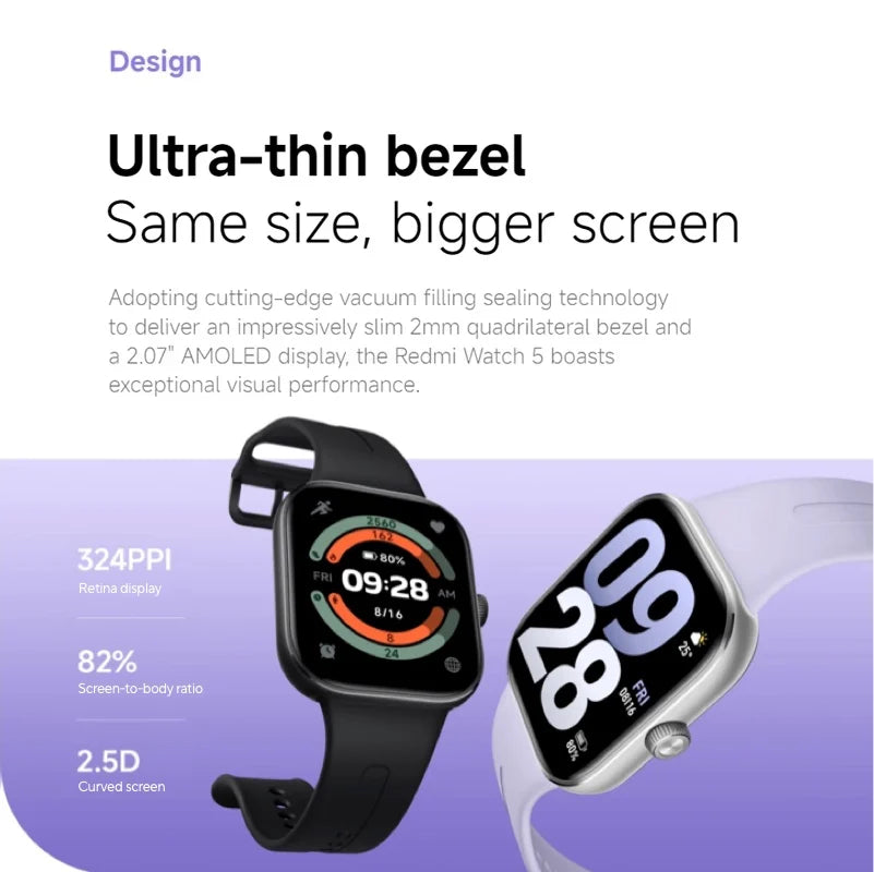 Xiaomi Redmi Watch 5 Global Version 2.07" 60Hz AMOLED Screen Built-in GNSS Bluetooth Call 150+ Sports Modes 24 Days Battery Life
