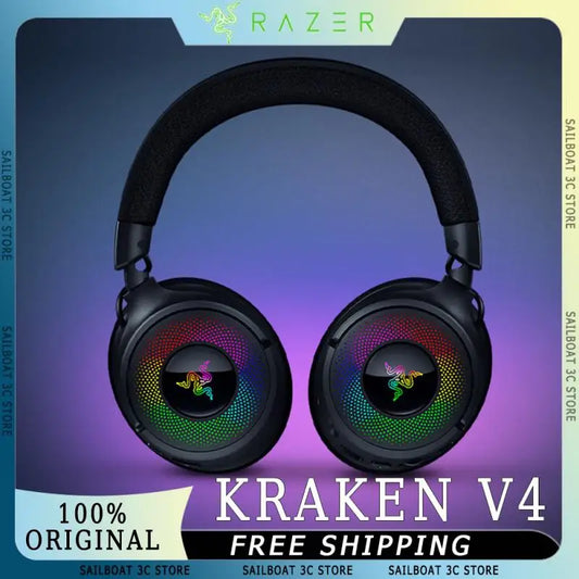 Razer Kraken V4 Wireless Gaming Headphones With Mic 3-Mode RGB THX Spatial Sound Long Endurance Bluetooth Gamer Headset Custom