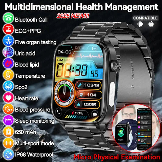 2025New AI Diagnosis Body Composition Health Smart Watch ECG Blood Pressure Uric Acid LIpid Bluetooth Call Bracelets For HUAEWEI