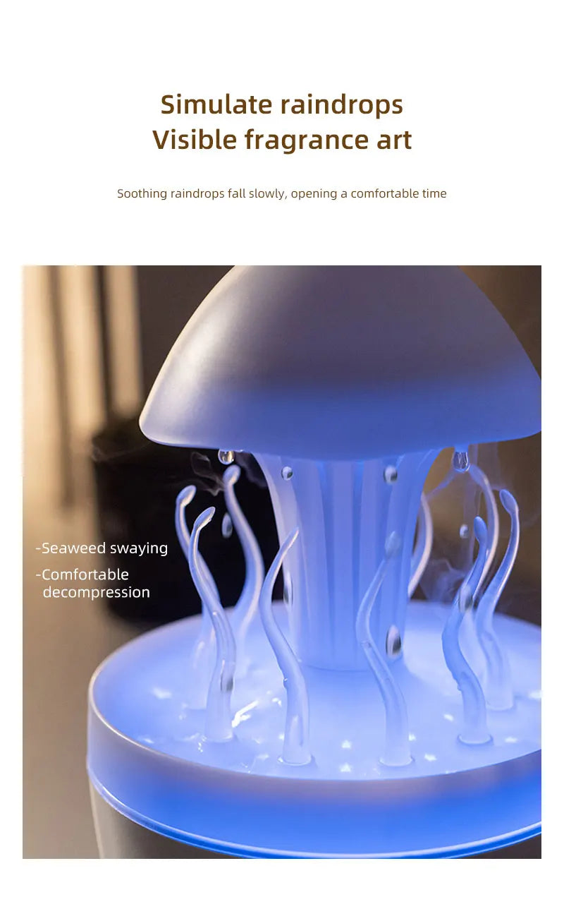 Raindrop Humidifier Jellyfish Seaweed Shape Aromatherapy Diffuser 300ml with Remote Control Can be Timed for Bedroom Office